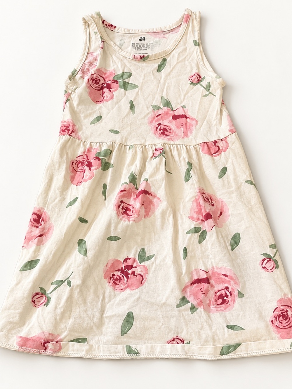 H&M Cream Dress with Pink Rose Print